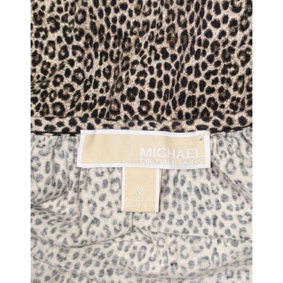 Michael Kors Blouse M Women's Beige Animal Print Long Sleeve Stretchy - Picture 6 of 7